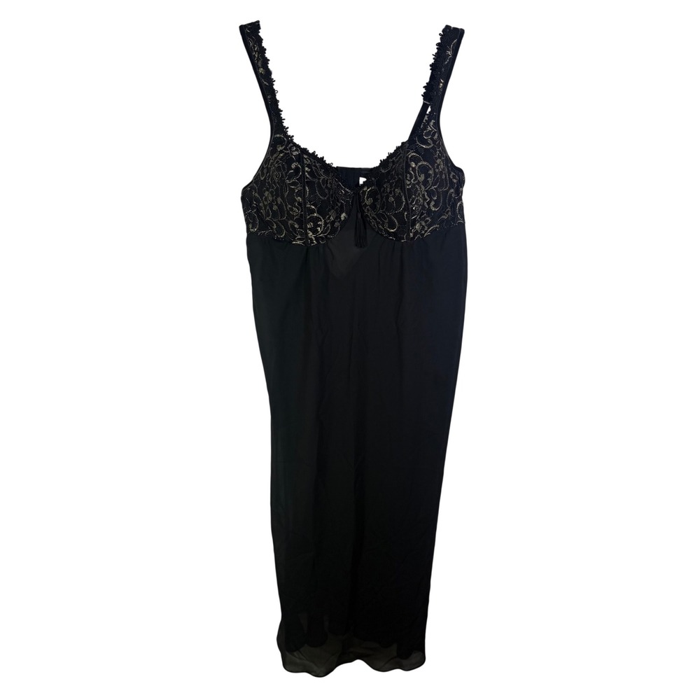 Cacique Black Gold Metallic Lace Underwire Chemise Nightgown 22/24 Plus Size